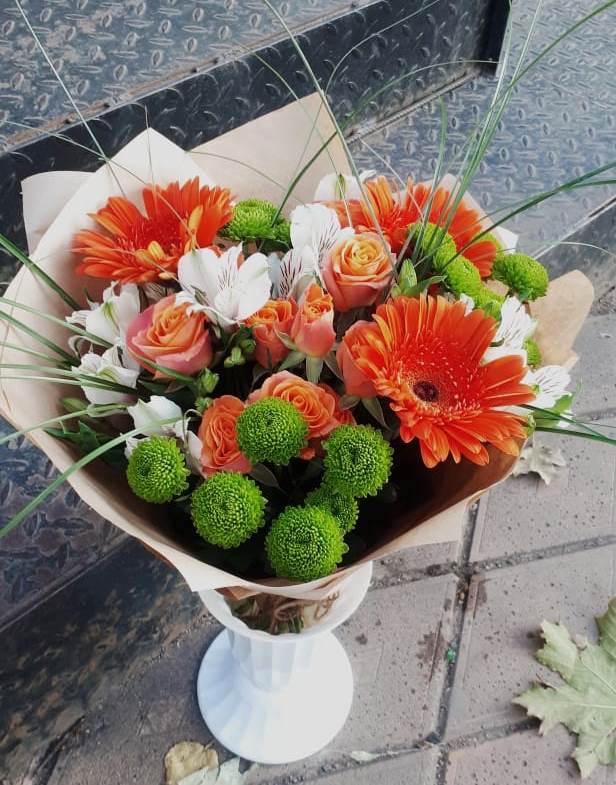 Букет цветов из: Герберы, Хризантемы, Альстромерии и Розы в Князе-Волконском