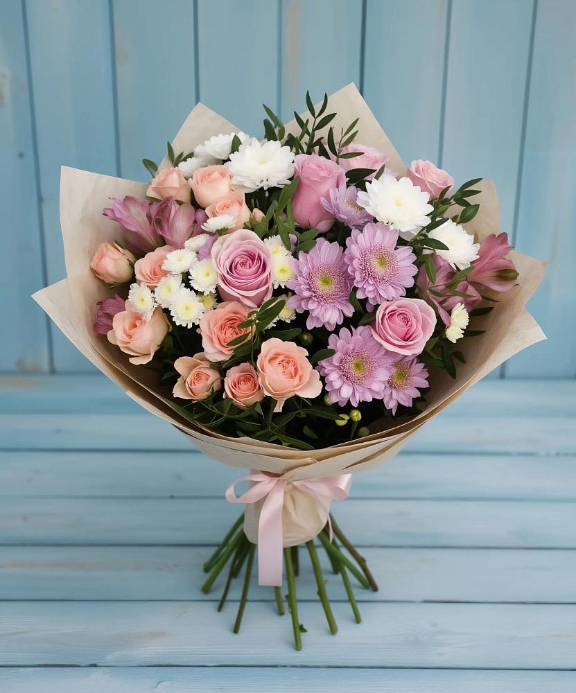 Букет цветов из: Хризантемы, Розы и Альстромерии в Князе-Волконском