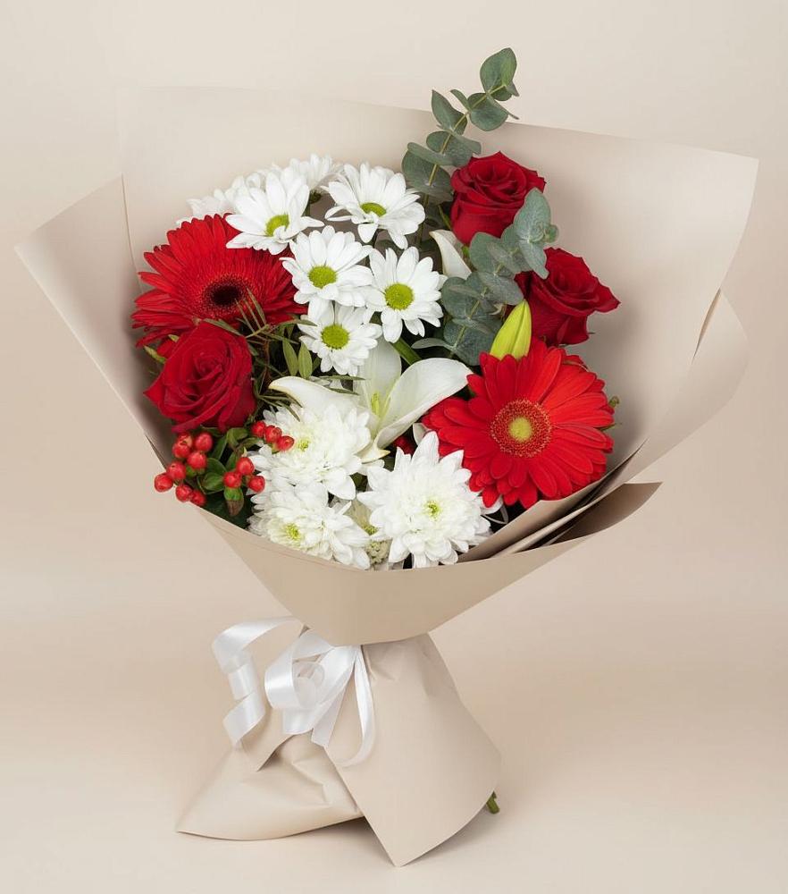 Букет цветов из: Розы, Хризантемы, Герберы и Лилии в Князе-Волконском