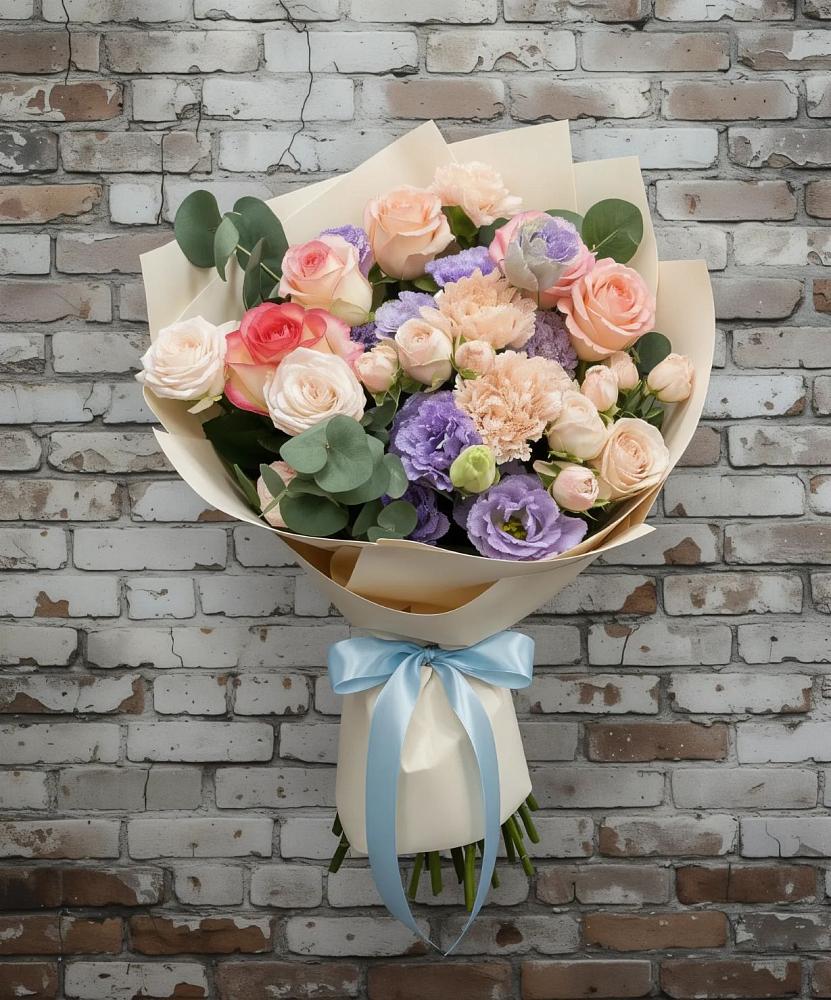 Букет цветов из: Розы, Лизиантусы и Гвоздики в Князе-Волконском