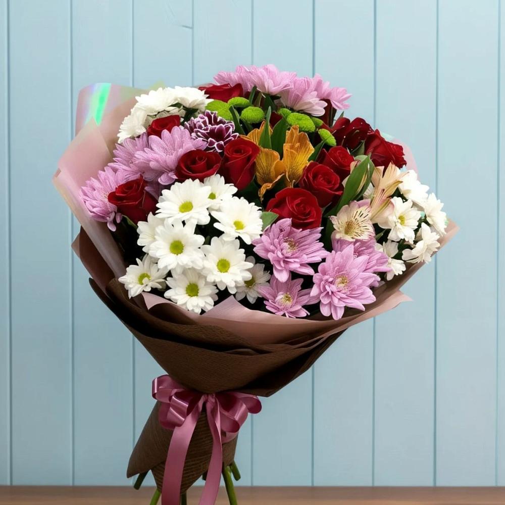 Букет цветов из: Розы, Хризантемы и Альстромерии в Князе-Волконском